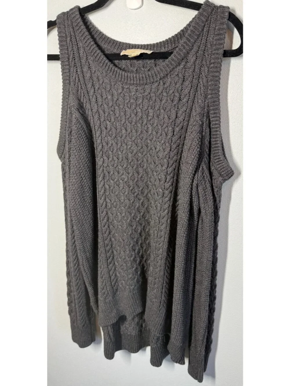 Michael Kors Womens Large Cable Knit‎ Sweater Open Shoulder Gray Cozy Cabincore